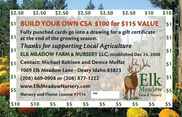 Elk Meadow Farm and Nursery CSA Punch Cards 1
